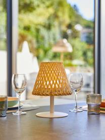 Zewnętrzna lampa stołowa LED z funkcją przyciemniania Ibiza, Stelaż: stal powlekana, Drewno bambusowe, biały, Ø 19 x W 25 cm