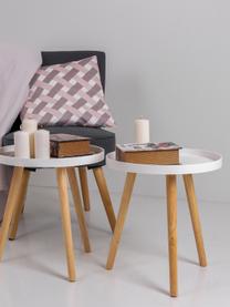 Mesa auxiliar Frida, Tablero: plástico, Patas: madera de roble, Blanco, beige, Ø 40 x Al 44 cm