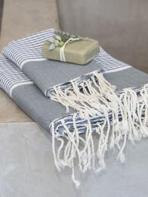 Komplet ręczników z wykończeniem z lurexu  Copenhague, 3 elem., Szary, odcienie srebrnego, biały, Komplet z różnymi rozmiarami