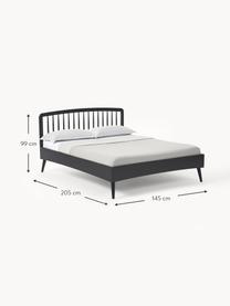 Cama de madera Signe, Madera de roble pintado negro, An 140 x L 200 cm