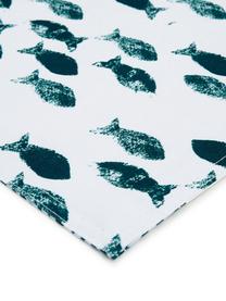 Runner idrorepellente e reversibile Fishbone, Poliestere, Bianco, blu, Larg. 33 x Lung. 178 cm