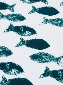 Chemin de table réversible imprimé poisson, déperlant Fishbone, Blanc, bleu