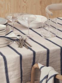 Nappe lin beige/bleu Karla, 100 % pur lin, Blanc cassé, bleu, Pour 6 à 8 pers. (larg. 145 x long. 250 cm)