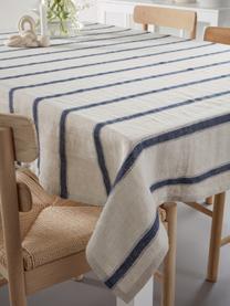 Nappe lin beige/bleu Karla, 100 % pur lin, Blanc cassé, bleu, Pour 6 à 8 pers. (larg. 145 x long. 250 cm)