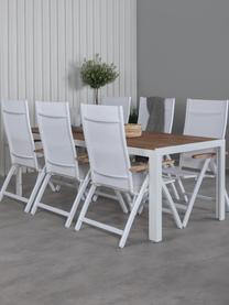 Składane krzesło ogrodowe Panama, Stelaż: aluminium, lakierowane, Biały, drewno tekowe, S 58 x G 75 cm