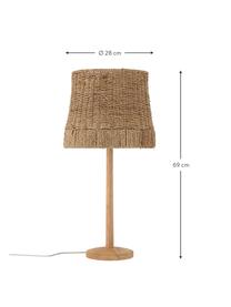 Lámpara de mesa grande de ratán Kakasi, Pantalla: ratán, Cable: cubierto en tela, Ratán, madera de caucho, Ø 28 x Al 69 cm