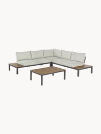 Tuin loungeset Elias, 4-delig, Frame: gepoedercoat en corrosieb, Plateaus: kunststof in hout-optiek, Geweven stof lichtbeige, multiplex, antraciet, B 246 x D 246 cm