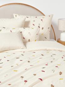 Taie d'oreiller en percale de coton avec broderie de Noël Lolly, Blanc cassé, multicolore, larg. 50 x long. 70 cm