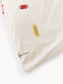 Taie d'oreiller en percale de coton avec broderie de Noël Lolly, Blanc cassé, multicolore, larg. 50 x long. 70 cm