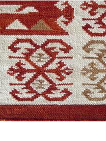 Tappeto kilim in lana tessuto a mano Ria, 100% lana
Nel caso dei tappeti di lana, le fibre possono staccarsi nelle prime settimane di utilizzo, questo e la formazione di lanugine si riducono con l'uso quotidiano, Rosso, beige, arancione, marrone, Larg. 155 x Lung. 240 cm (taglia M)