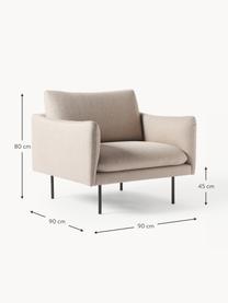 Sessel Moby, Bezug: Polyester Der hochwertige, Gestell: Massives Kiefernholz, Bir, Beine: Metall, pulverbeschichtet, Webstoff Beige, B 90 x T 90 cm