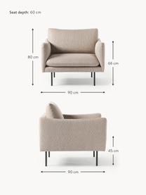 Fauteuil Moby, Bekleding: polyester Met 35.000 schu, Frame: massief grenenhout, berke, Poten: gepoedercoat metaal Dit p, Geweven stof beige, B 90 x D 90 cm