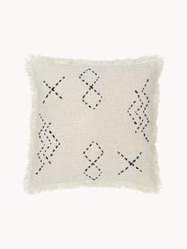 Housse de coussin 45x45 boho à franges blanc crème Eric, 100 % coton, Beige, larg. 45 x long. 45 cm