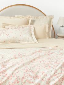 Housse de couette en satin de coton à motif floral Sakura, Beige, rose, blanc, larg. 260 x long. 240 cm