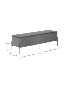 Banquette en velours Harper, Revêtement : gris foncé
 pied : noir, mat, larg. 140 x haut. 45 cm