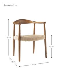 Židle s područkami z jasanového dřeva Pavel, Ratan, jasanové dřevo, Š 62 cm, H 76 cm