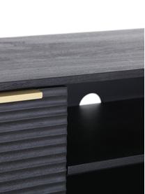 Credenza bassa in legno di acacia con frontale scanalato Mamba, Struttura: legno di acacia verniciat, Gambe: metallo verniciato, Nero, Larg. 158 x Alt. 50 cm