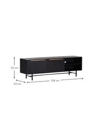 Credenza bassa in legno di acacia con frontale scanalato Mamba, Struttura: legno di acacia verniciat, Gambe: metallo verniciato, Nero, Larg. 158 x Alt. 50 cm