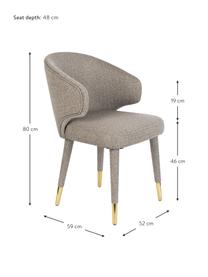 Gestoffeerde stoel Lunar in taupe met goudkleurige pootkapjes, Bekleding: 100% polyester fluweel, Frame: multiplex, rubberhout, Poten: gepoedercoat metaal, Geweven stof taupe, B 52 x H 59 cm