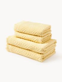 Lot de serviettes de bain texturées Jacqui, tailles variées, Jaune clair, 3 éléments (1 serviette invité, 1 serviette de toilette et 1 drap de bain)
