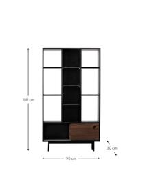 Holz-Regal Barbican mit Schiebetüren, Beine: Metall, pulverbeschichtet, Korpus: Melaminplatte, Eichenholz, Dunkles Holz, Schwarz, B 90 x H 160 cm