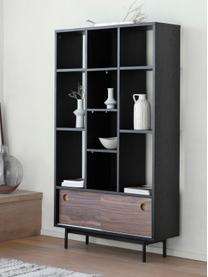 Libreria in legno con 2 ante scorrevoli Barbican, Gambe: metallo verniciato a polv, Legno scuro, nero, Larg. 90 x Alt. 160 cm