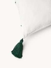 Housse de coussin 45x45 brodée Alora, 100 % coton, Blanc, vert foncé, larg. 45 x long. 45 cm