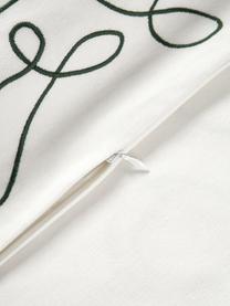 Copricuscino ricamato con motivo natalizio Alora, 100% cotone, Bianco, verde scuro, Larg. 45 x Lung. 45 cm
