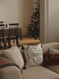 Copricuscino ricamato con motivo natalizio Alora, 100% cotone, Bianco, verde scuro, Larg. 45 x Lung. 45 cm
