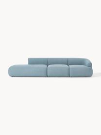 Modulaire XL chaise longue Sofia van bouclé stof, Bekleding: bouclé (100% polyester) M, Frame: sparrenhout, spaanplaat, , Poten: kunststof Dit product is , Bouclé blauw, B 340 x D 103 cm, armleuning rechts