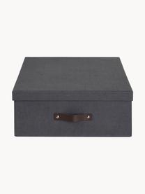 Caja Karolin, Caja: cartón rígido, Asa: cuero, Gris antracita, marrón oscuro, An 39 x F 56 cm