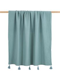 Plaid a nido d'ape azzurro con nappe Gopher, Cotone, Acqua, Larg. 125 x Lung. 150 cm