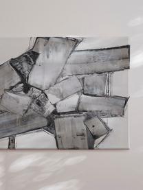 Impression sur toile faite main Dark Abstract, Tons gris, blanc, larg. 80 x haut. 120 cm