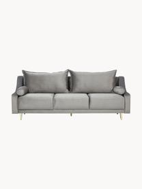 Divano letto 3 posti in velluto grigio con contenitore Lea, Rivestimento: velluto di poliestere Il , Piedini: metallo verniciato a polv, Velluto grigio, ottonato, Larg. 215 x Alt. 94 cm