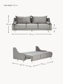 Sofá cama Lea (3 plazas), con espacio de almacenamiento, Patas: metal con pintura en polv, Terciopelo gris, An 215 x F 94 cm