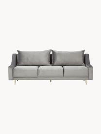 Divano letto 3 posti in velluto grigio con contenitore Lea, Rivestimento: velluto di poliestere Il , Piedini: metallo verniciato a polv, Velluto grigio, ottonato, Larg. 215 x Alt. 94 cm