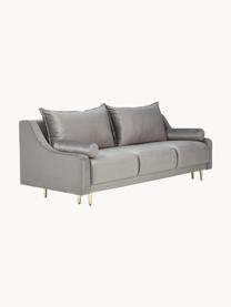 Divano letto 3 posti in velluto grigio con contenitore Lea, Rivestimento: velluto di poliestere Il , Piedini: metallo verniciato a polv, Velluto grigio, ottonato, Larg. 215 x Alt. 94 cm