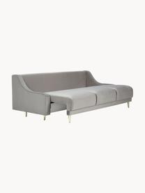 Divano letto 3 posti in velluto grigio con contenitore Lea, Rivestimento: velluto di poliestere Il , Piedini: metallo verniciato a polv, Velluto grigio, ottonato, Larg. 215 x Alt. 94 cm