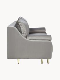 Divano letto 3 posti in velluto grigio con contenitore Lea, Rivestimento: velluto di poliestere Il , Piedini: metallo verniciato a polv, Velluto grigio, ottonato, Larg. 215 x Alt. 94 cm