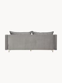 Divano letto 3 posti in velluto grigio con contenitore Lea, Rivestimento: velluto di poliestere Il , Piedini: metallo verniciato a polv, Velluto grigio, ottonato, Larg. 215 x Alt. 94 cm