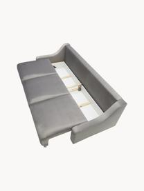 Divano letto 3 posti in velluto grigio con contenitore Lea, Rivestimento: velluto di poliestere Il , Piedini: metallo verniciato a polv, Velluto grigio, ottonato, Larg. 215 x Alt. 94 cm