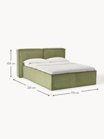 Cord-Boxspringbett Lennon, Bezug: 92 % Polyester, 8 % Polya, Matratze: 7-Zonen-Taschenfederkern, Füße: Massives Birkenholz Diese, Cord Olivgrün, B 140 x L 200 cm, Härtegrad H2