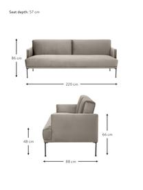 Canapé convertible 3 places Fluente, Velours grège, larg. 220 x prof. 88 cm