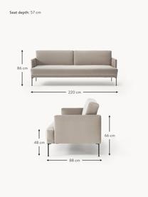 Samt-Schlafsofa Fluente (3-Sitzer), Bezug: Samt (Hochwertiger Polyes, Gestell: Massives Kiefernholz, Füße: Metall, pulverbeschichtet, Samt Greige, B 220 x T 88 cm