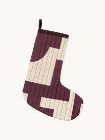 Chaussette de Noël en coton Karla, 100% coton, Aubergine, blanc crème, larg. 35 x haut. 48 cm