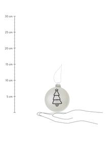 Handgemaakte kerstballen Matti, set van 12, Gebroken wit, zwart, zilver, Ø 8 x H 8 cm