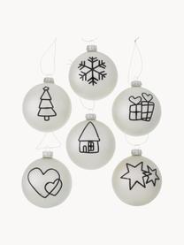 Boules de Noël faites main Matti, 12 élém., Blanc cassé, noir, argenté, Ø 8 cm
