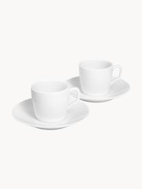 Handgefertigte Porzellan-Espressotassen Cosmopolitan mit Untertassen, 2 Stück, Porzellan, Weiß, Ø 8 x H 7 cm, 50 ml