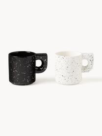 Tazas artesanales de porcelana Aiko, 2 uds., Porcelana, Negro, blanco, Ø 9 x Al 9 cm, 320 ml