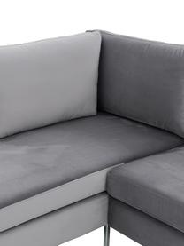 Samt-Ecksofa Luna, Bezug: Samt (Polyester) 80.000 S, Gestell: Massives Buchenholz, Füße: Metall, galvanisiert, Samt Dunkelgrau, Silber, B 280 x T 184 cm